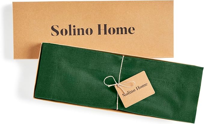 Solino Home Linen Cloth Placemats Set of 4 - 100% Pure Linen Pine Green Placemats 14 x 19 Inch for Christmas, New Year - Fete