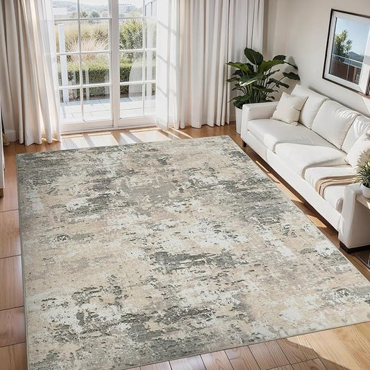 Modern Abstract Area Rug 5x7 Non Slip Non Shedding Rug Low Pile Stain Resistant for Bedroom Living Room,Grey Yellow