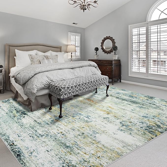 Area Rug Living Room Rugs: 6x9 Rug for Bedroom Machine Washable with Non Slip Backing Non Shedding Abstract Stain Resistant Large Carpet for Dining Room Nursery Home Office - Sage Green/Multi