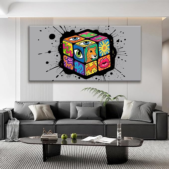 TAIJXAGSG Large Abstract Wall Art Canvas Art Wall Decor Graffiti Cube Wall Art Canvas Picture Painting Artwork For Bedroom Dinning Room Multicolor Wall Artwork 29x58 In