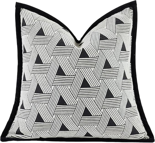 New 20x20'' inches Throw Pillow Cushion Covers - Triangle Black Color Chenille Jacquard Embroidery with Edge Strip Luxury Modern Style Couch Sofa Bed Pillow Cover for Living Room Bedro