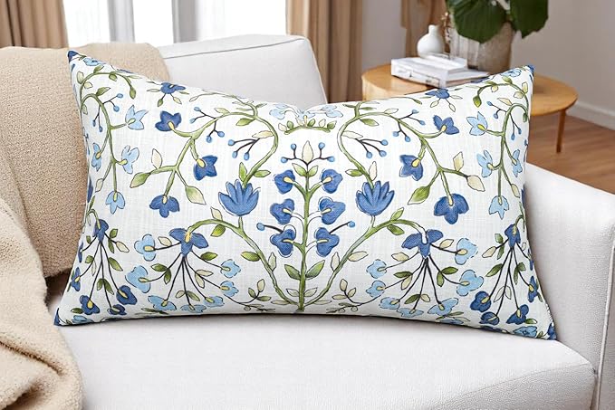 Zea Garden Printed Decorative Lumbar Accent Throw Pillow Cover - Decor for Living Room, Sofa, Chair, Patio, Car, Balcony, Bench, Porch, Nursery, Office, Bedroom - 14x24 Inches, Blue
