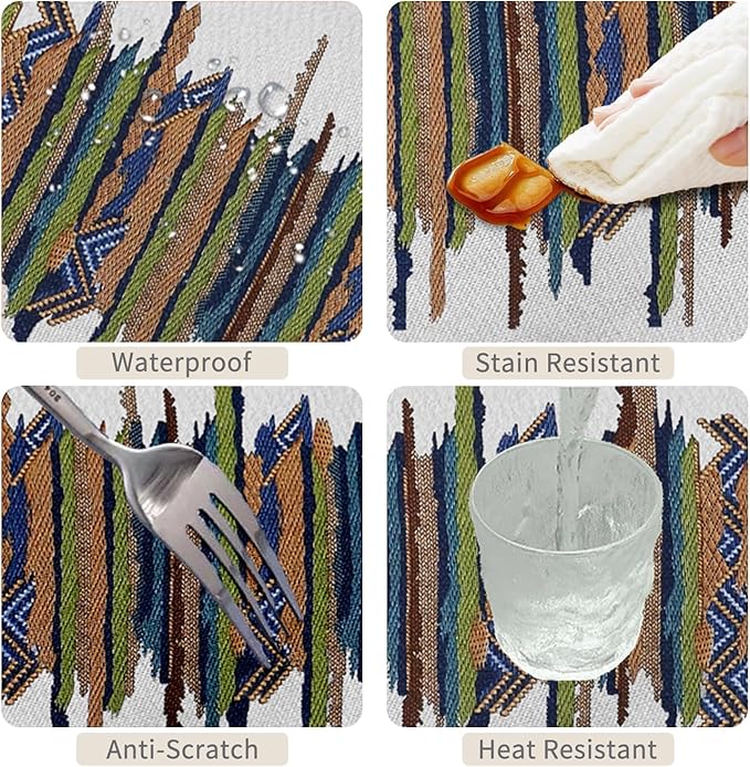 70x108inches Rectangle Tablecloth Bohemian Colorful Striped White Table Cloth Spill Proof and Waterproof Fabric Table Cover for Kitchen Dining Room Cafe Patio Indoor Outdoor Party Supplies