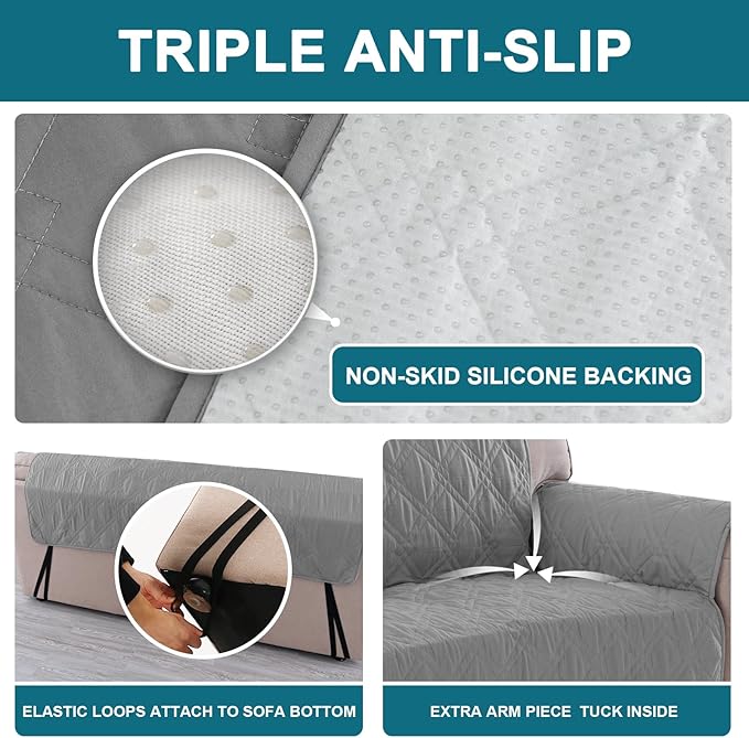 Turquoize 100% Waterproof Couch Cover Sofa Covers for 1 Cushion Couch Chair Covers Triple Non-Slip Washable Furniture Protector Cover for Pets, Kids, Dog (Chair 23", Light Gray)