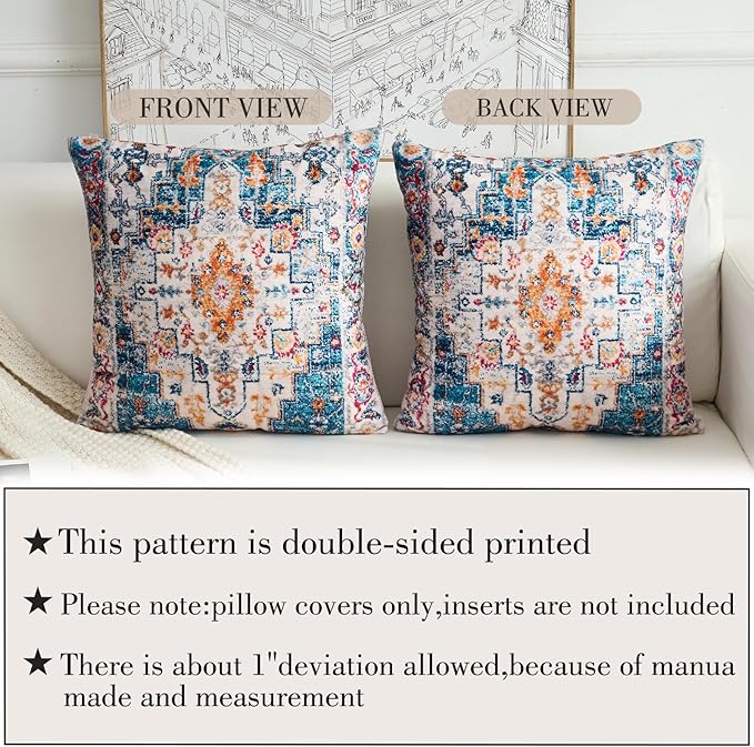 Boho Throw Pillow Covers 16x16 inch Set of 2,Boho Vintage Carpet Pattern Antique Ethnic Decor Double Sided Pattern Cushion Cover Soft Pillow Case Living Sofa Room Bed Square Pillow Cover