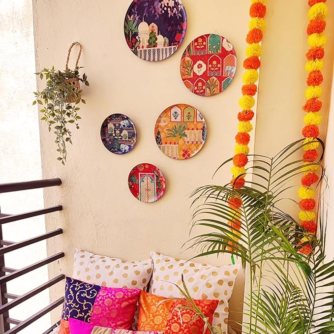RITUALISTIC Vintage India Iron Wall Art Plates – Set of 5 Decorative Plates | Traditional Indian Wall Decor | Metal Wall Hanging for Living Room & Bedroom | Elegant Home Decor Accent |Christmas gifts