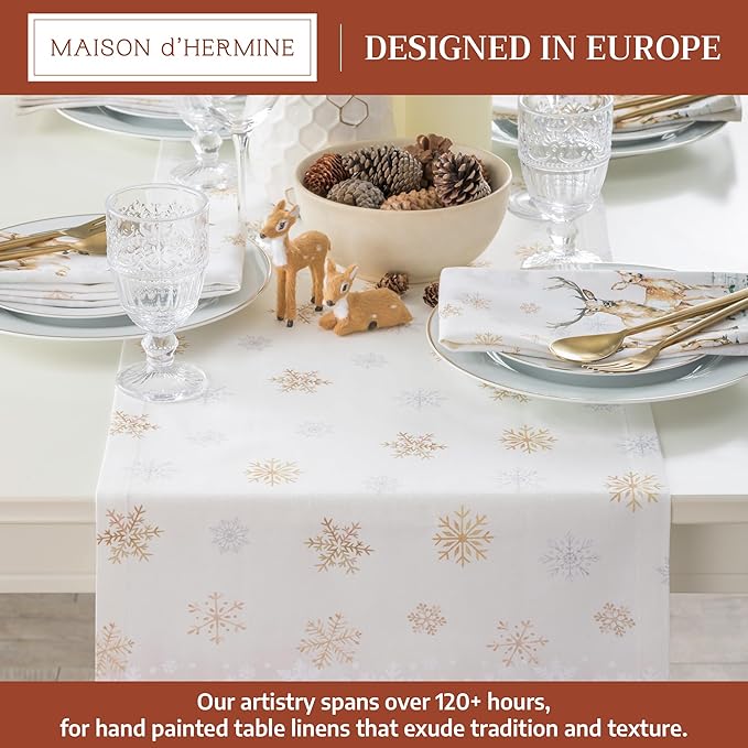 Maison d' Hermine Table Runner 100% Cotton Single Layer Table Runners 108 inches Long for Thanksgiving Christmas Decorations Home Kitchen Dining Party Wedding (Deer in The Woods, 14.5" x 108")