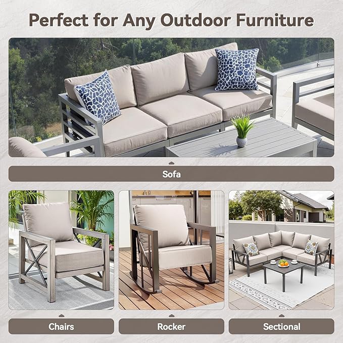 6" Thick Outdoor Cushions 22x24x6, 9-Set Deep Seat Patio Cushions with Removable Cover, Waterproof & Fade Resistant Replacement for Wicker Chair, Loveseat, Sofa - Beige