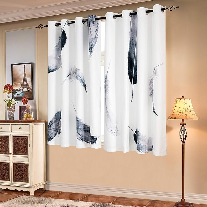 SUBRTEX Light Flitering Curtains 52Wx63L, Room Darkening Vibrant Floral Drapes, 50% Blackout, Semi Sheer Boho Farmhouse Curtains for Living Room, White