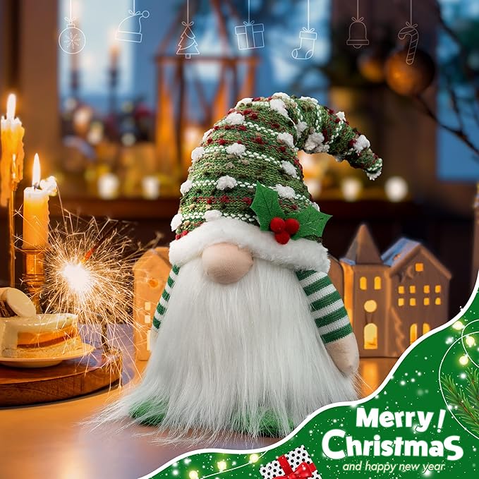 Gnome Christmas Decorations, Handmade Christmas Ornaments Swedish Tomte Elf Stuffed Dwarf for Home Holiday Decor, Thanksgiving Valentines Birthday Plush Gnome Gifts for Women