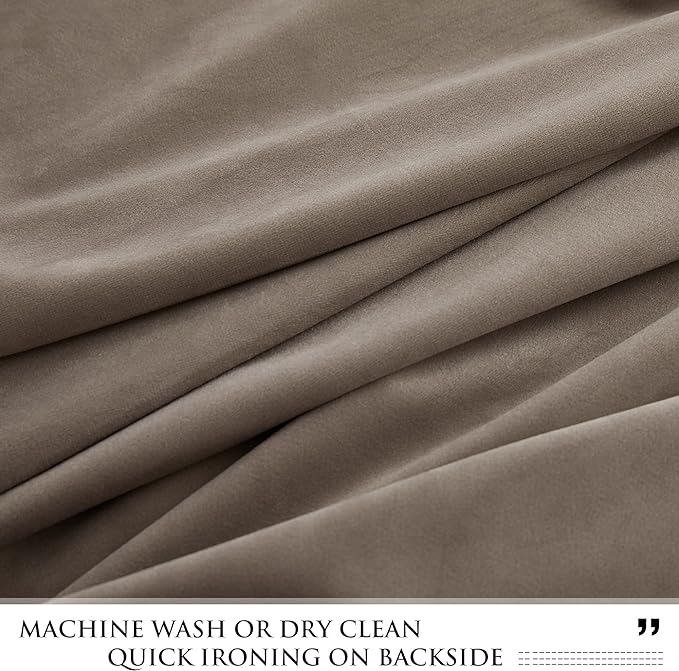 StangH Taupe Velvet Curtains Rustic Panels Light Dimming for Kids Nursery, Solid Back Tab Drapes Heat & Cold Blocking for Sliding Door Soundproof for Study, W42x L90, 2 Panels