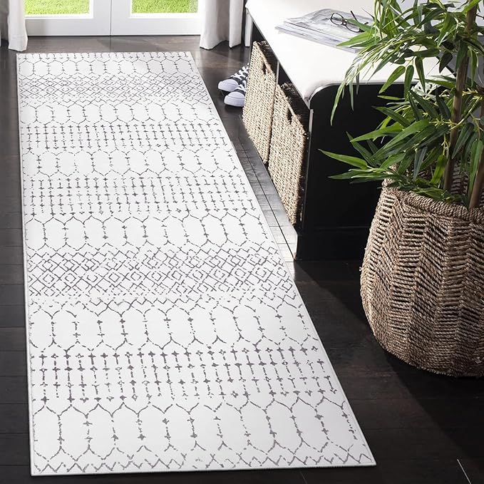 Lahome Moroccan Small Runner Rug - 2x5 Rug Runner Non-Slip Washable Rug Runner Throw Lightweight Hallway Rugs Indoor Laundry Room, Geometric Print Carpet Runners for Bedroom Kitchen (White, 2'x5')