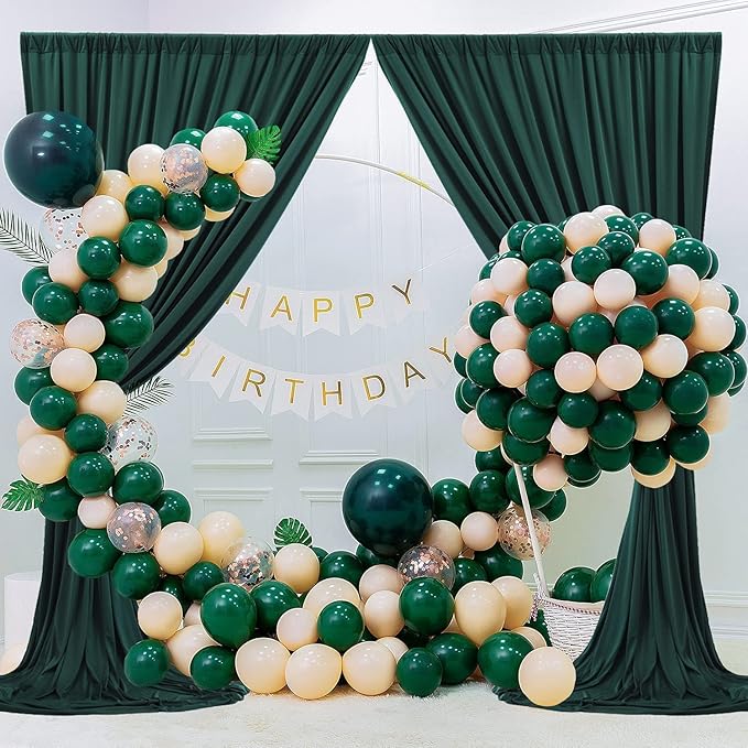 20ft x 10ft Wrinkle Free Hunter Green Backdrop Curtains for Parties, 4 Panels 5x10ft Polyester Green Photo Backdrop Drapes for Wedding Party Jungle Birthday Photography Background