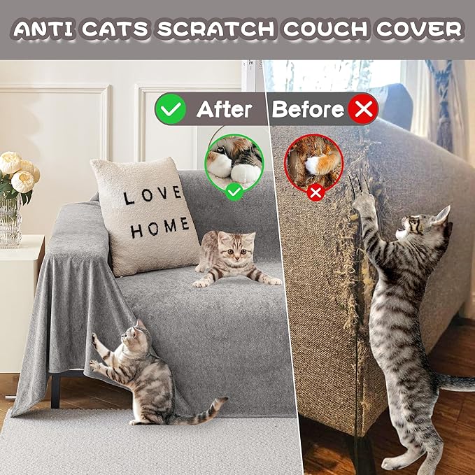 MYSKY HOME Couch Covers Couch Cover 3 Cushion Sofa, Couch Covers for Pet, Dog Couch Protector, L Shape Sofa Cover Non Slip Sofa Slipcover Washable Furniture Covers for Pets, 91"x 150", Light Grey