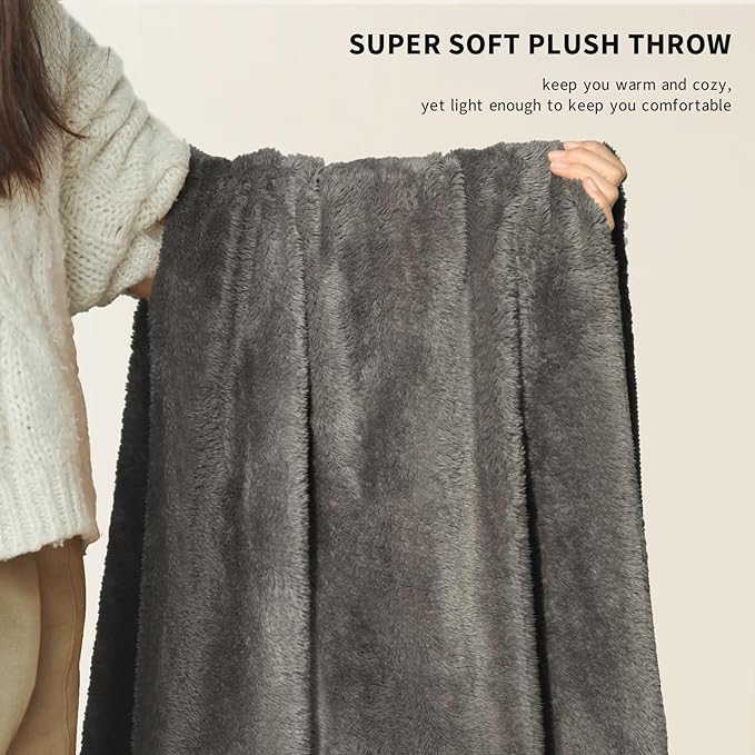 Plush Fleece Throw Blanket for Couch and Bed, Fluffy Fuzzy Cozy Soft Blankets All Season Use (50x60 Inches,Grey)