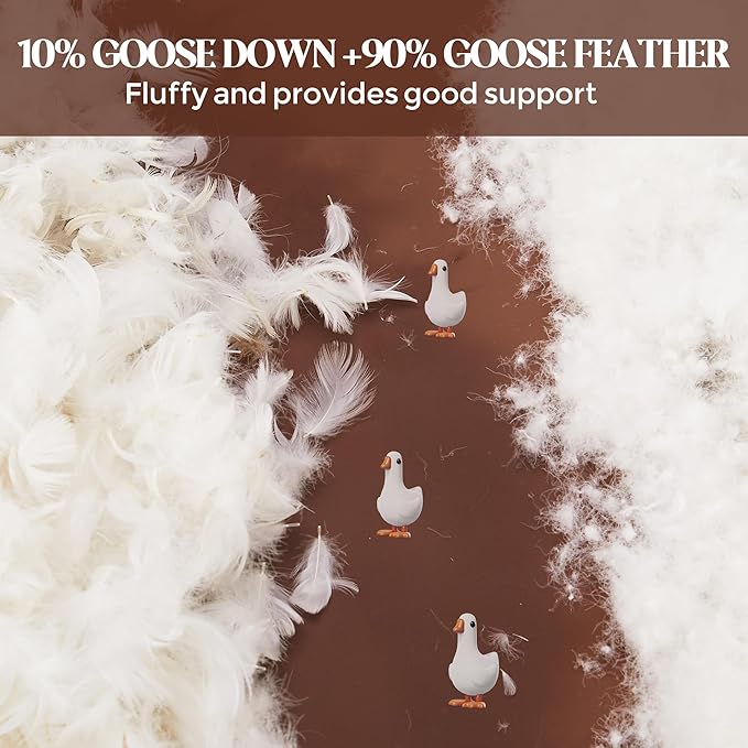 Bafode Goose Feathers Down Pillows, Pillows King Size Set of 2, 100% Cotton Cover,Gusseted Hotel Collection Bed Pillow for Back, Stomach or Side Sleepers