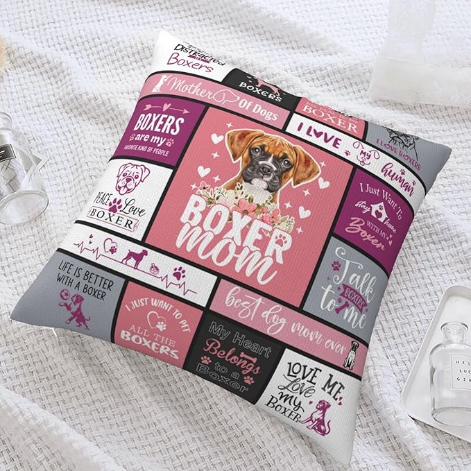 Christmas Boxer Dog Gifts for Women, Boxer Gifts for Dog Lovers Christmas, Boxers Mom Gift for Boxer Dogs Lovers, Dogs Mom Gift for Xmas, Birthday Throw Pillow Cover 18x18 Inches