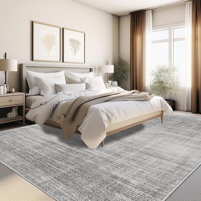 Enkor Area Rugs 9x12 Washable Non Slip Abstract Soft Rugs for Living Room Bedroom, Modern Mat for Kitchen Entryway Light Grey
