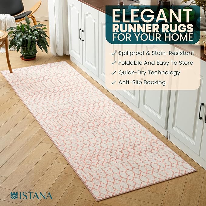 Istana Pink 2.5x8 Modern Geometric Runner Rug - Machine Washable, Non Slip, Pet Friendly