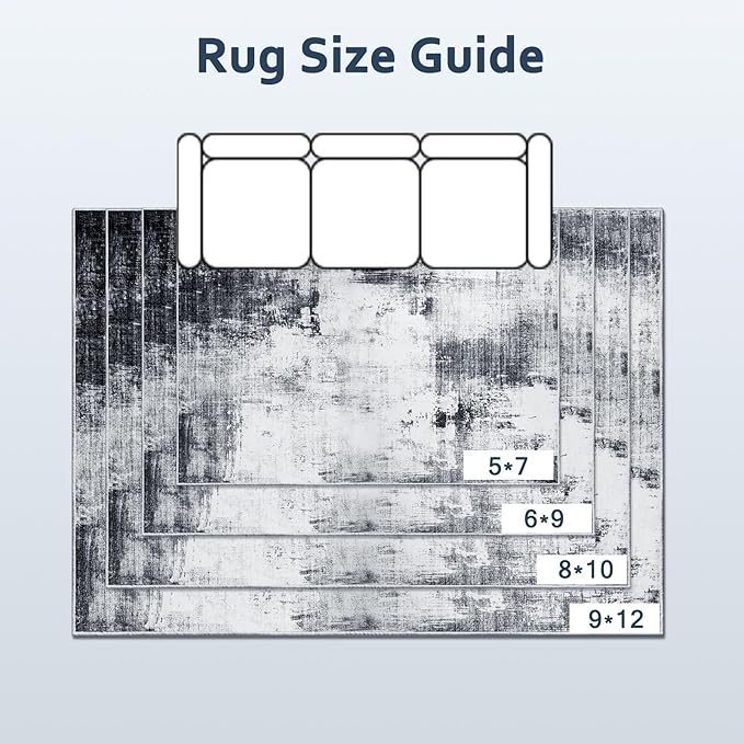 Area Rug 5x7 Living Room Rugs, Modern Abstract Washable Rug，Non-Slip Stain Resistant Carpet for Entryway Bedroom Dining Room Farmhouse Nursery Home Office-Abstract Blue Gray