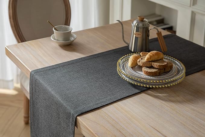 ZeeMart Burlap Style Farmhouse Table Runners 60 Inches Long, Grey Rustic Woven Dining Table Runner for Everyday Use, 14x60 Inches, Graphite Grey