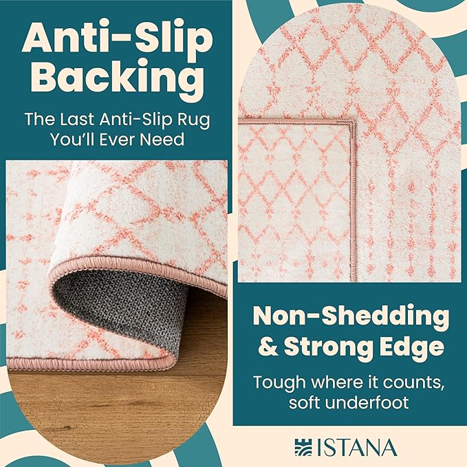 Istana 2x3 Area Rug - Pink Boho Rugs for Living Room 2x3 - Foldable Small Rugs for Bedroom - Stain Resistant Washable Rug Non Slip - Eco-Friendly Area Rugs Indoor - Easy to Clean Rug