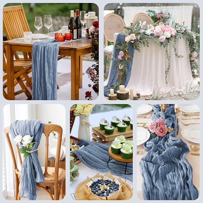 Wokceer Cheesecloth Table Runner 12Pack 10FT Dusty Blue Boho Gauze Fall Thanksgiving Cheese Cloth Table Runner for Party Long Rustic Sheer Table Runners for Baby Bridal Shower Wedding Easter Table