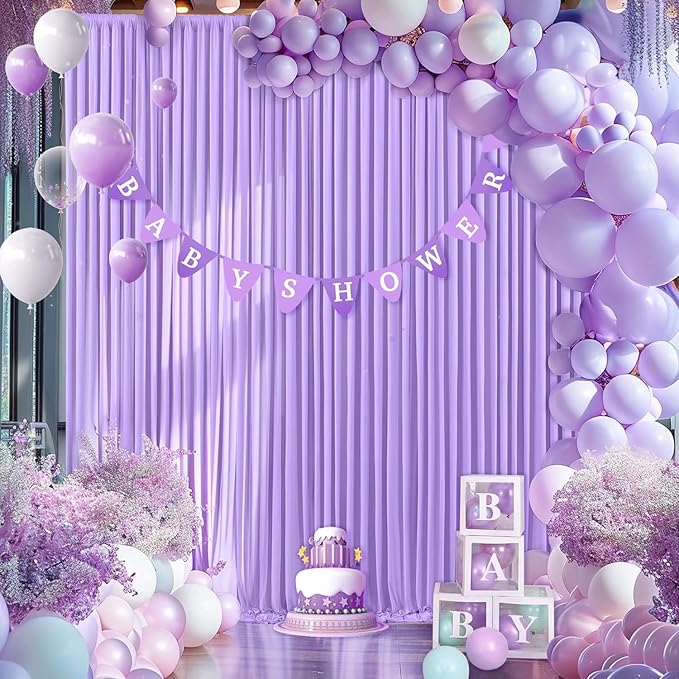 10x8 ft Wrinkle Free Lavender Light Purple Backdrop Curtain Drapes, Polyester Wedding Curtains Party Background for Baby Shower Birthday Parties