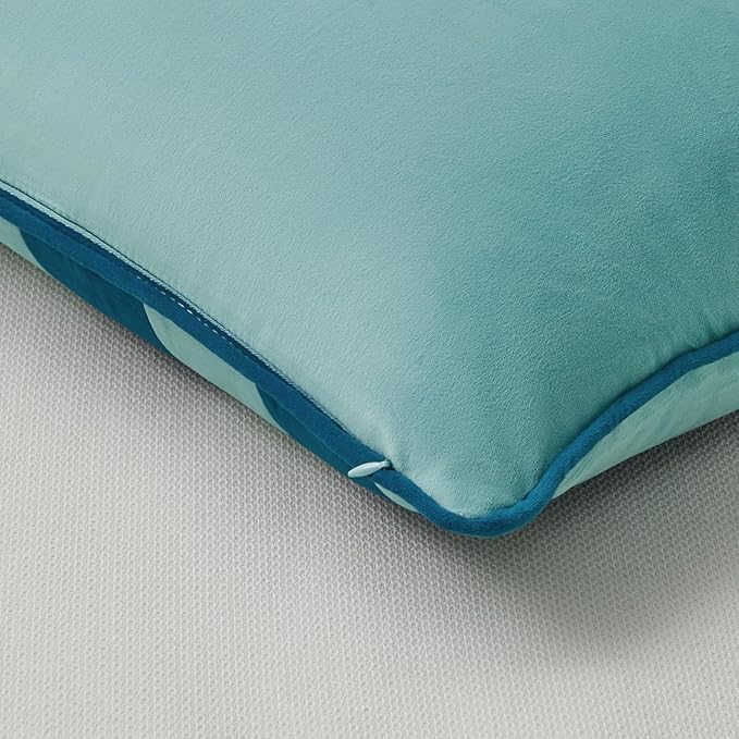 MONDAY MOOSE Decorative Throw Pillow Covers Cushion Cases, Set of 2 Soft Velvet Striped Piping Edge Designs, Pillow Inserts Not Included (Blue/Light Blue, 20x20 inch)
