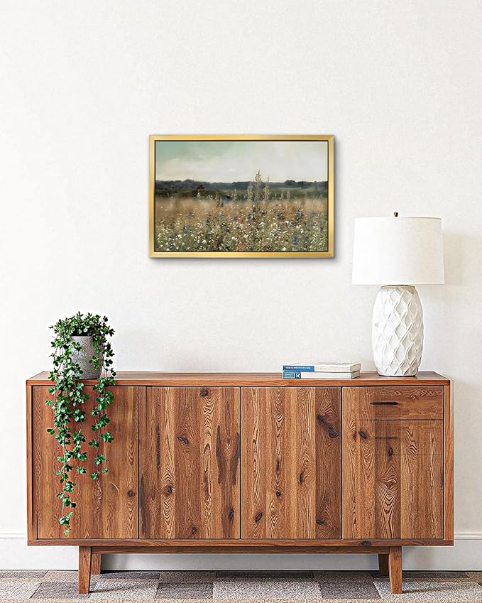 AIMAILON Vintage Gold Canvas Wall Art Framed Decor for Living Room - Home Decor Wall Prints Art Rustic Landscape Wall Art Wild Floral Botanical Pictures Wall Decor Artwork 12x18