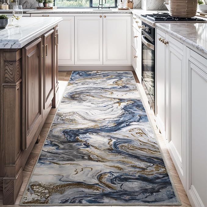2x10 Runner Rug for Hallways Kitchen Modern Abstract Washable Rug Soft Non Slip Carpet for Laundry Entryway Bedroom Bathroom