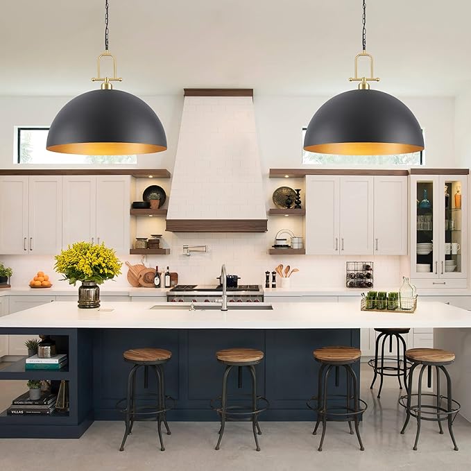 23.7" Oversize Dome Pendant Light, Black and Gold Pendant Light Fixtures Large Dome Chandelier for Dining Room, Kitchen Island, Entryway, Hallway, Bedroom