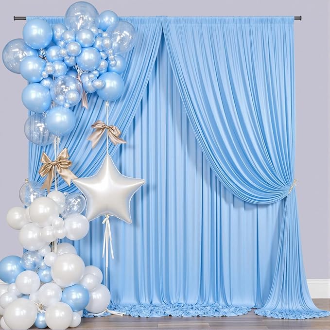 10x8ft Wrinkle Free Baby Blue Backdrop Curtains for Parties, Thick Fabric Backdrop Drapes for Wedding Birthday Photography Baby Shower Party Background