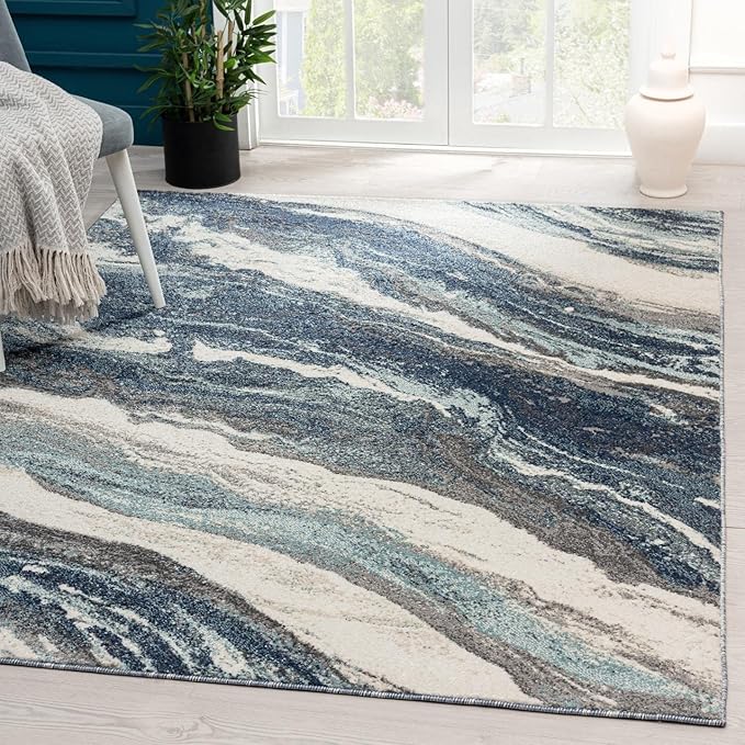 LUXE WEAVERS Lagos Collection 7983 Blue 8x10 Art Deco Area Rug