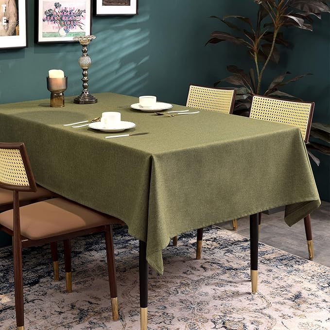 BALCONY & FALCON Rectangle Table Cloth – Waterproof, Wrinkle-Resistant Dust-Proof Farmhouse Tablecloth for Dining, Kitchen, Party Decorations, Outdoor Patio, Baby Shower, Christmas (Olive, 55" x 71")