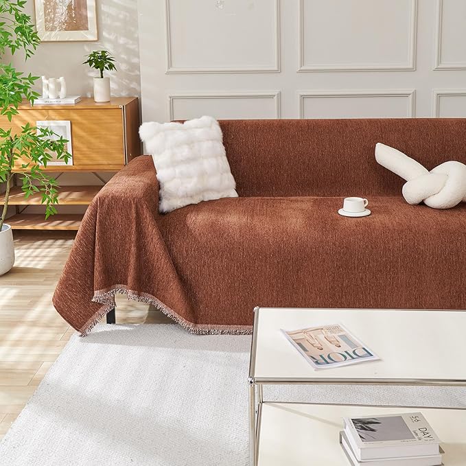 DREAMINGO Sofa Covers Washable Thick Chenille Couch Cover for 3 Cushion Couch Sofa Multi-Use Couch Cover Blanket Modern Pet Furniture Protector Sectional Couch Slipcover 71"x150", Chocolate Brown