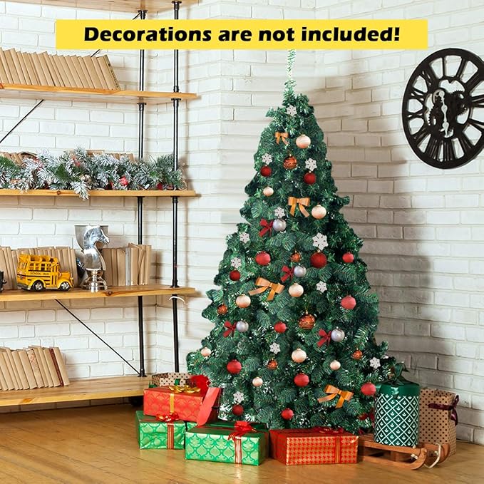 GOFLAME 6FT PVC Artificial Green Christmas Tree Home Holiday Décor with Metal Stand 650 Branches Holiday Indoor Decoration, Easy to Assemble