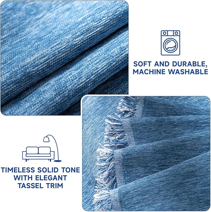 VClife Chair Couch Cover Washable Soft Chenille Chair Slipcover, Anti Slip Blue Armchair Couch Cover for 1 Cushion Couch Sofa, Modern Armchair Sofa Cover with Tassel Pet Furniture Protector, 71"X90"