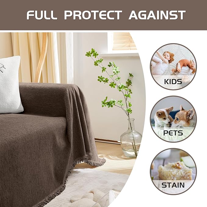 MEETSKY Couch Cover Sofa Cover Washable,Chenille Jacquard Sofa Covers for 2 Cushion Couch Sofa, Sofa Slipcover Loveseat Pet Couch Covers for Sectional Sofa, 71" x 118", Dark Chocolate