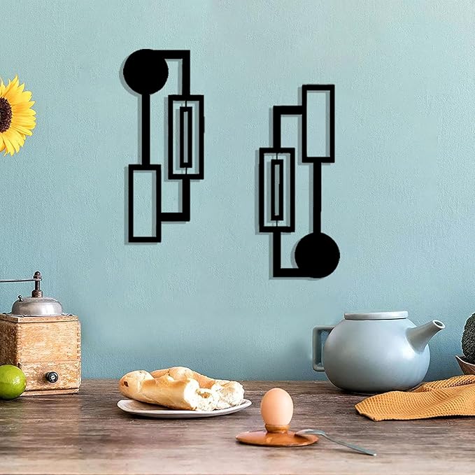 DUOOLN 2 Pcs Black Abstract Metal Wall Art, Minimalist Décor Single Line Art Wall Décor, 3D Textured Modern Geometrical Metal Wall Sculptures, for Living Room Bedroom Bathroom Study Room Home Decor