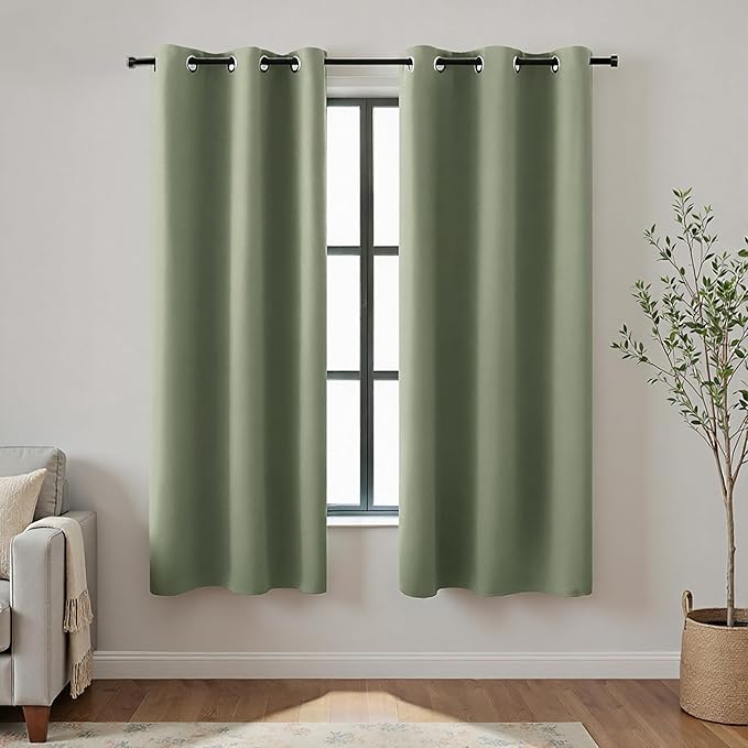 Dark Sage Green Blackout Curtains 63 Inch Length for Bedroom 2 Panels Set Grommet Room Darkening Insulated Thermal Drapes Window Treatment Curtain Panels for Living Room Boho Decor,42x63 In Long