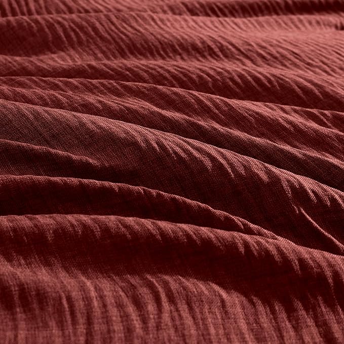 Geniospin Queen Comforter Set - 7 Pieces Comforter Queen Size, Solid Bedding Set for All Season, Dark Red Textured Bed in a Bag with Sheets