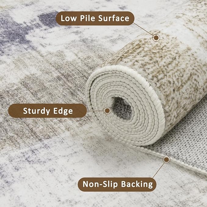Area Rug 5x7 Living Room Rugs, Modern Abstract Washable Rug，Non-Slip Stain Resistant Carpet for Entryway Bedroom Dining Room Farmhouse Nursery Home Office- Gray Gold
