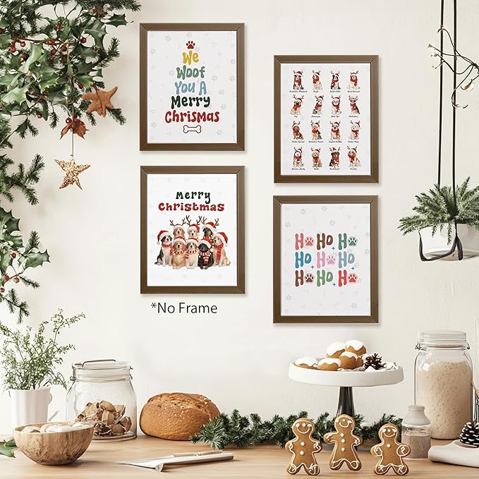 AEHIE Merry Christmas Funny dog Wall Art Poster Prints for Home, Dog Lovers Gifts Poster Prints, Cute Christmas Golden Corgi australian shepherd Pug Winter Animal Wall Art Unframed 4pcs 8x10inch