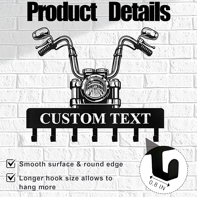 Personalized Key Rack Wall Mount - Custom Motorcycle Key Holder for Wall, Coat Rack Organizer, Jacket Holder, Key Hanger Wall Decor for Garage Entryway Office, Gift for Motorcycle Lovers