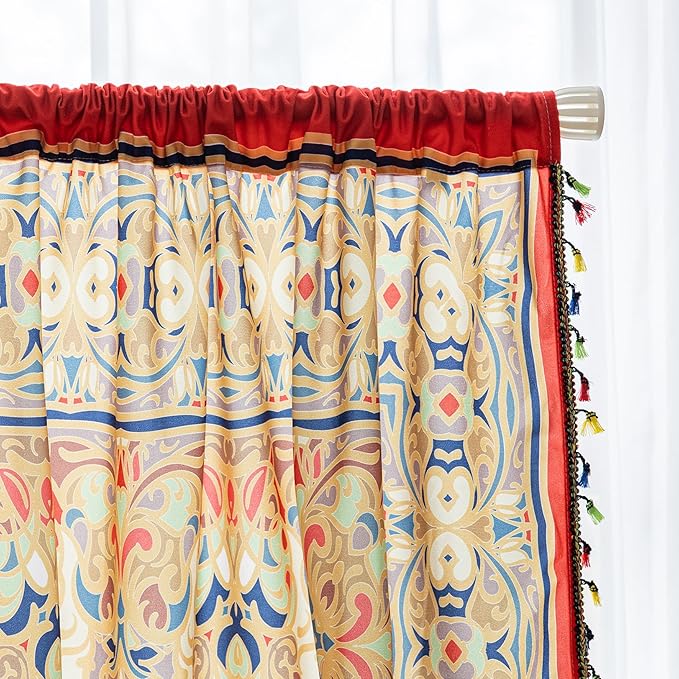 Popular Handicrafts Printed Curtains for Living Room 63 Inches Long Indian Hippie Bohemian Curtains Rod Pocket Light Filtering 2 Panels, Orange