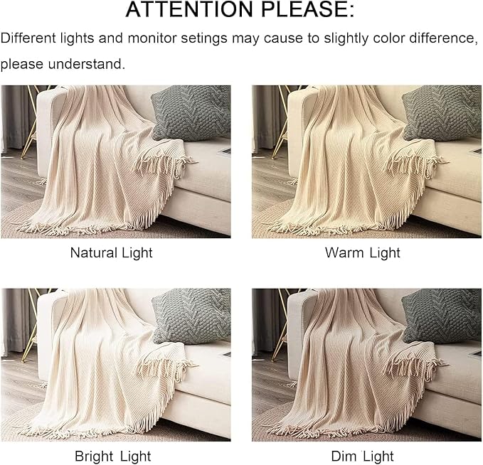 lifein Throw Blanket for Couch, Soft Boho Decor Bed Throw,Cozy White Chenille Knitted Small Farmhouse Lightweight Throw(White/Cream,60 * 80")