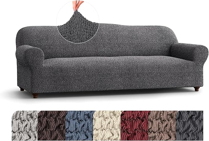 PAULATO BY GA.I.CO. Sofa Slipcover - Stretch Couch Cover - Stylish Cushion Sofa Cover - 1-Piece Form Fit Washable Protector for Pet - Mille Righe Collection - Dark Grey