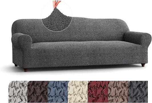 PAULATO BY GA.I.CO. Sofa Slipcover - Stretch Couch Cover - Stylish Cushion Sofa Cover - 1-Piece Form Fit Washable Protector for Pet - Mille Righe Collection - Dark Grey
