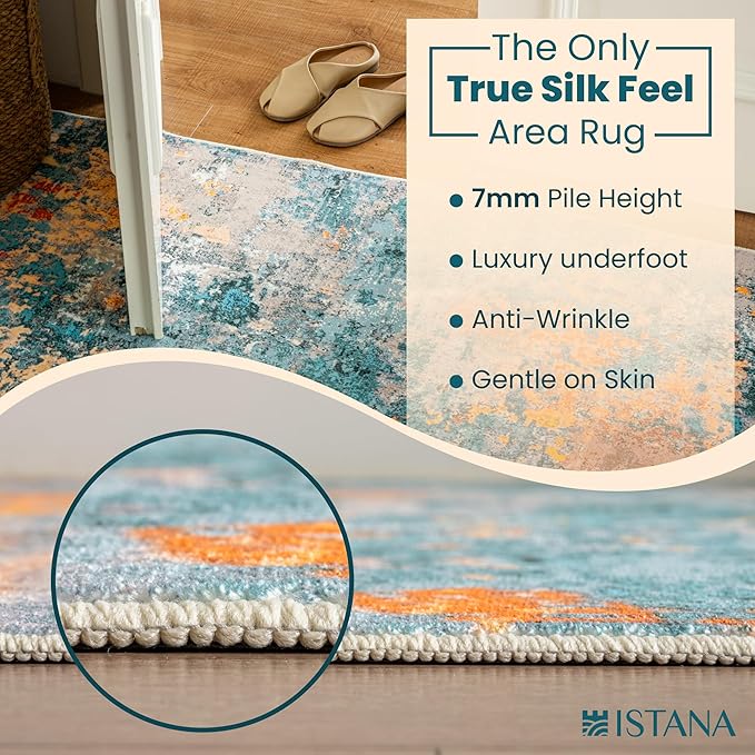 Istana Hallway Runner Rug 2.5x8 - Multi/Blue Kitchen Rugs Non Slip Washable -Silk's Soft Touch Carpet Runner - Stylish Runner Rugs for Home